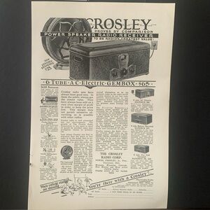 Vintage 1928 Crosley Power Speaker Radio Receiver Ad Advertisement